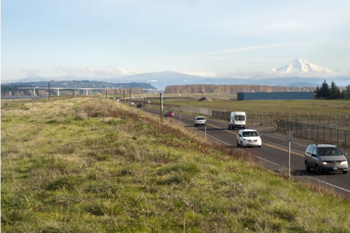 A levee along the Columbia River bordering Northeast Marine Drive